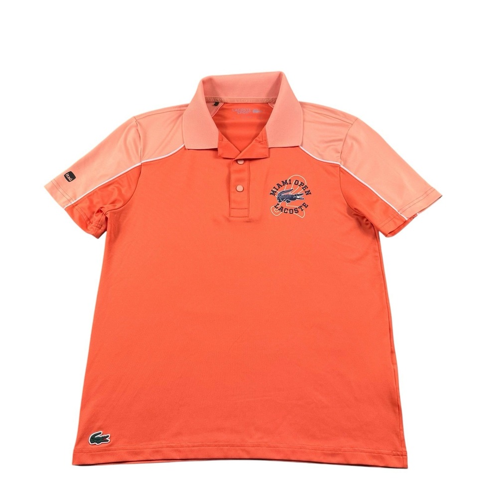 Lacoste Sport X Miami Open Orange Ultra Dry Spellout Tennis Polo Mens Small